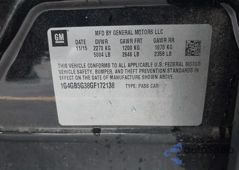 2016 Buick Lacrosse Leather z USA, uszkodzony, nr VIN 1G4GB5G38GF172138